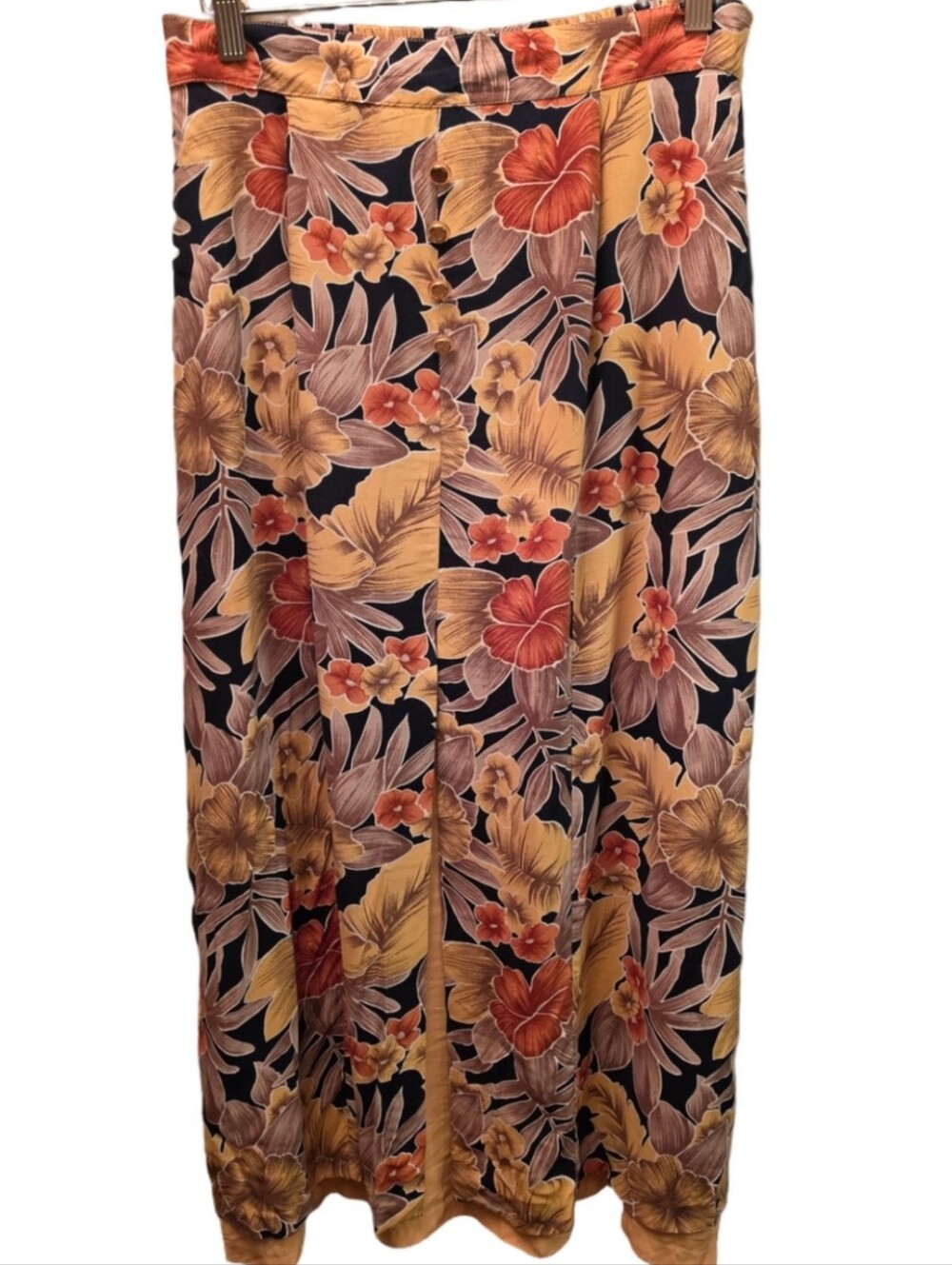 Vintage Emotions Tropical Floral Maxi Skirt Size 9 Made in Canada Button Front